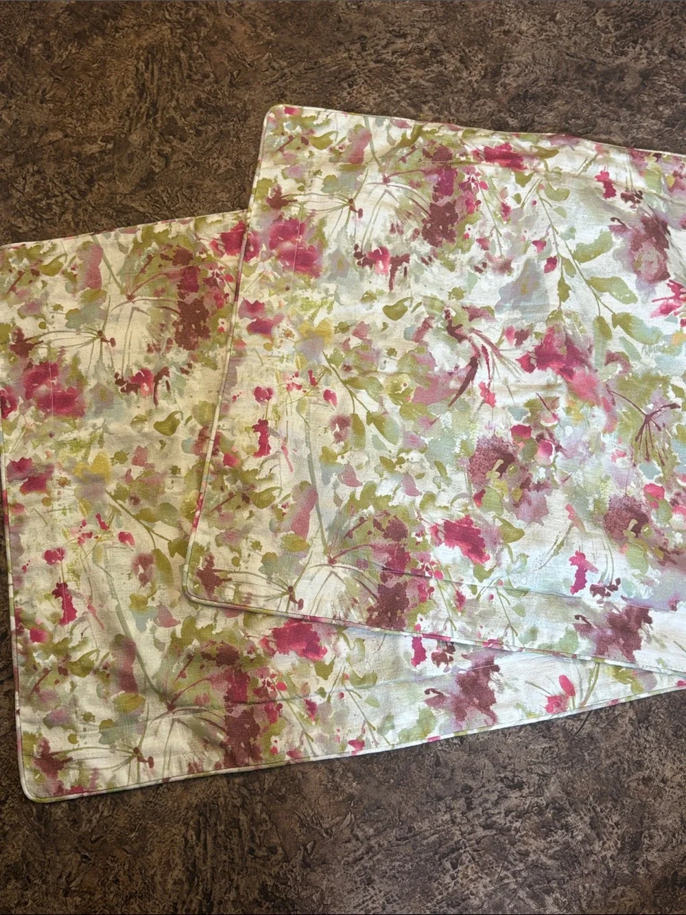 2 Standard Floral Watercolor pillow shams - Pink & Green